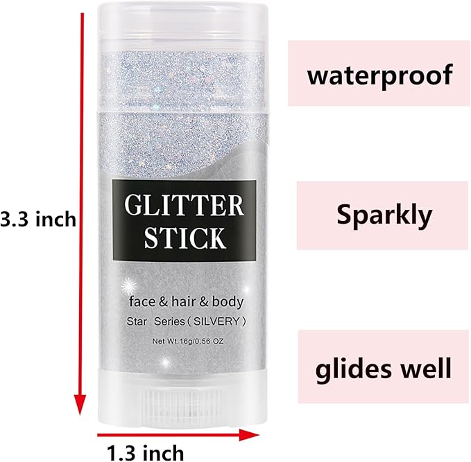 MEICOLY Silver Body Glitter Stick,Waterproof Halloween Face Glitter Gel,Chunky Glitter Face Paint,Mermaid Sequin Hair Glitter Makeup,Sparkle Body Glitter for Women,Festival Accessories Glitter