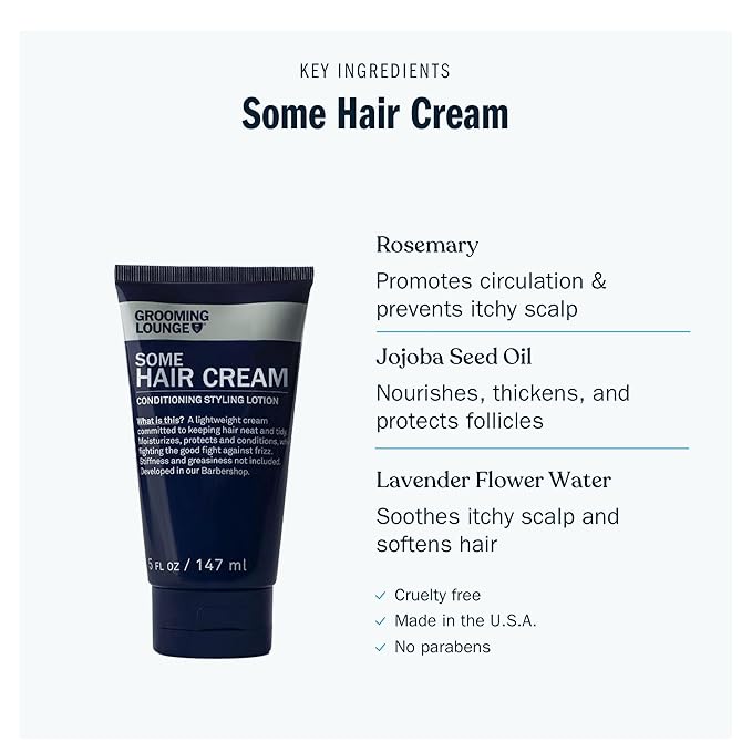Grooming Lounge Some Hair Cream - Sculpting, Low Shine, Flexible Styling Cream for Men - Moisturizing, Conditioning, and Texturizing with Firm, Strong Hold - Paraben and Sulfate Free Formula - 5 oz