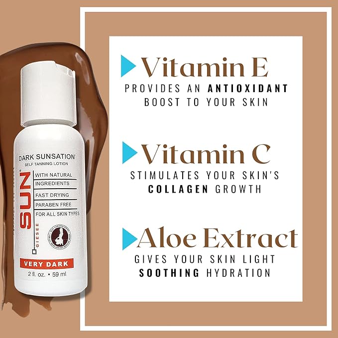 Sun Laboratories By Giesee Dark Sunsation Sunless Tanning Lotion 2 oz - Travel Size Sunless Tanning Lotion, Self Tanner, Instant Self Tanning Lotion, Long Lasting Self Tanner for Face and Body