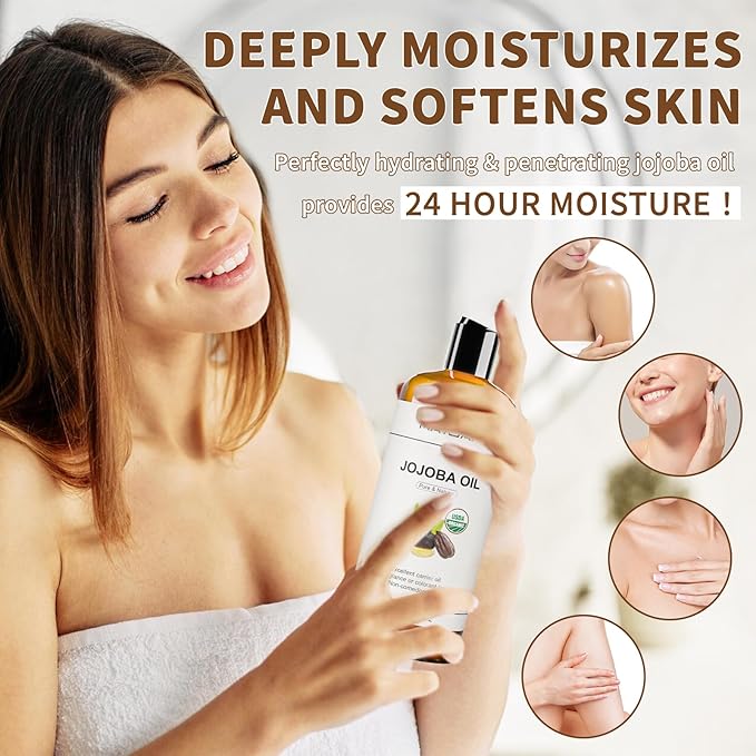 MAYJAM Jojoba Oil Organic USDA Certified 16 Oz, 100% Pure & Natural Jojoba Oils for Skin, Hair, Face, Nails, Body Massage, Cold Pressed Unrefined Carrier Oil for Essential Oils Mixing