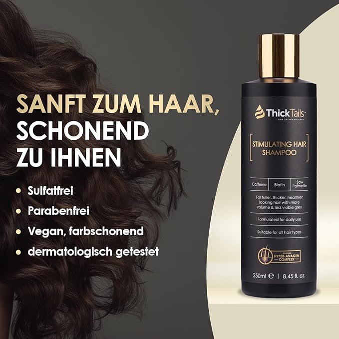 ThickTails Hair Growth Shampoo for Women with Biotin, Caffeine and Saw Palmetto, Sulfate Free Thickening Shampoo for Thinning Hair, Fuller Looking Volume, Stronger Feeling & Scalp Support, 8.45 fl oz