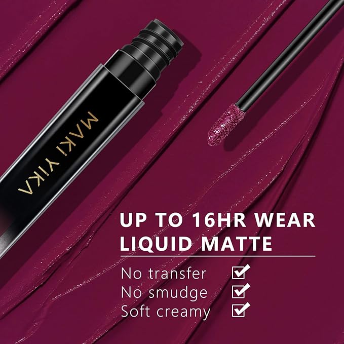MAKI YIKA Dark Purple Lipstick for Women Color Stay Long Lasting Lipsticks, No Smudge Purple Matte Liquid Lipstick Transferproof Cruelty-Free Lip Color, In Charge