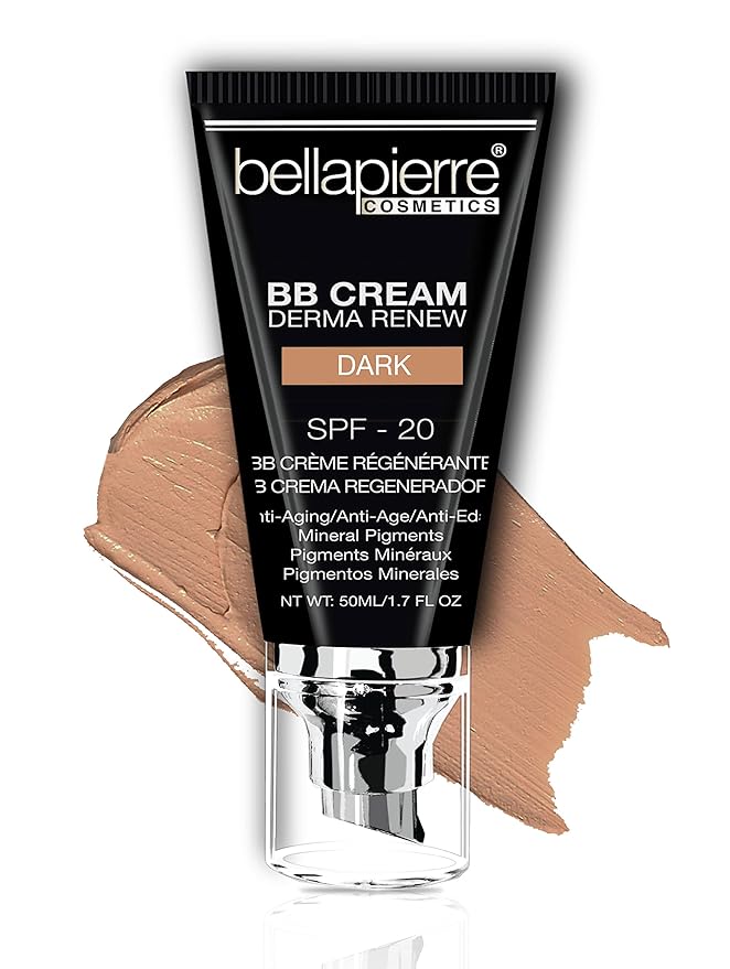 Bellapierre BB Cream SPF 20 – Mineral Sunscreen & Liquid Foundation, Lightweight Face Moisturizer with Buildable Coverage, Matte Finish, Non-Toxic, Paraben-Free, Cruelty-Free – 1.7 oz - Dark