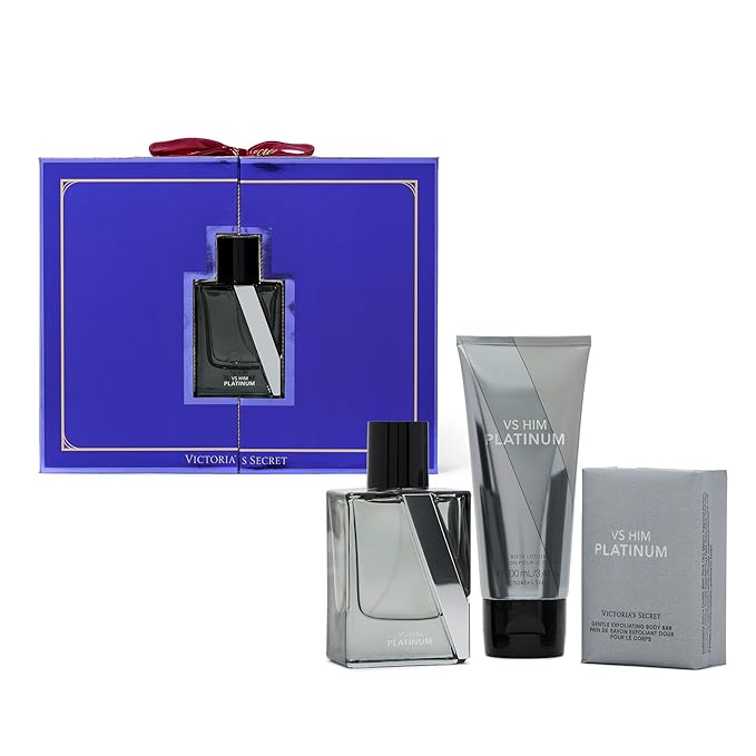Victoria's Secret Platinum 3 Piece Luxe Fragrance Gift Set: 1.7 oz. Cologne, Travel Lotion, & Body Bar