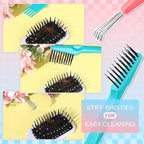 Boao 2 Pieces Hair Brush Cleaning Tool Comb Set Mini Hair Brush Dirt Remover with Metal Wire Rake for Removing Hair Dust Home and Salon Use(Pink and Green)