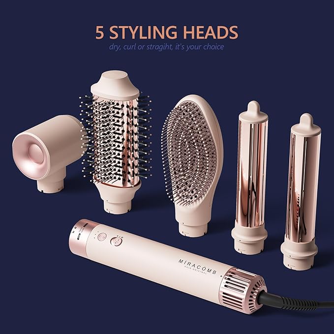 Hair Dryer Brush Titanium Hair Multi-Stylers - MIRACOMB Ionic Hot Air Styling System with Auto-Wrap Curlers,Powerful Brow Dryer Brush,Paddle Brush - Fast Drying Curling Straightening on All Hair