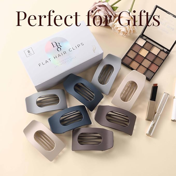 8 Pack Dark Neutral Flat Hair Clips for Women – Large Matte No-Slip Rectangle Claw Clips Thick & Thin Hair in Deep Brown, Navy, and Grey, Strong Hold Square Hair Accessories