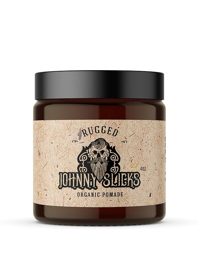 Johnny Slicks Oil Based Pomade | Organic Hair Styling for Men, Low to Medium Hold | Promotes Healthy Hair Growth & Helps Hydrate Dry Skin, (Rugged, 4 Ounce) Veteran Owned, USA Made.