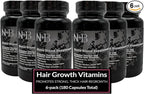 Nicole + Brizee N+B Hair Growth Vitamins - with Biotin, Vitamin C, Zinc, and Vitamin B12 - Natural-Based Hair Care Formula - Made in The USA - (30 Day Supply)(6-Pack)