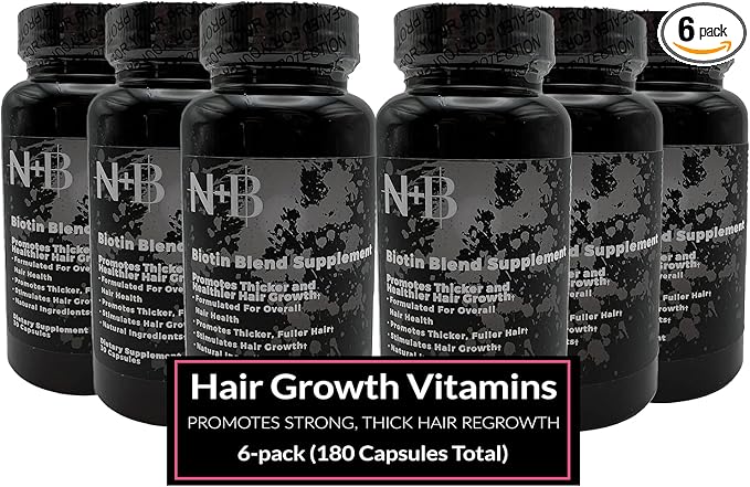 Nicole + Brizee N+B Hair Growth Vitamins - with Biotin, Vitamin C, Zinc, and Vitamin B12 - Natural-Based Hair Care Formula - Made in The USA - (30 Day Supply)(6-Pack)