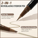 Boobeen 3pcs Waterproof Eyebrow Pen，Dual-Ended Eyeliner Microblading Eyebrow Pencil for Women，Long Lasting Hair-Like Brow Pen with Brow Brush，Dark Brown