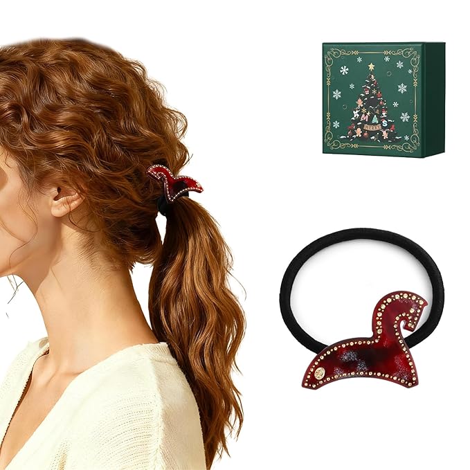 2026 Original Italian Designed Christmas Hair Tie for Women, Plant-Based Acetate Ponytail Holders for Girls, Handmade Christmas Hair Elastic Band With Gift Box-Steed Whisper