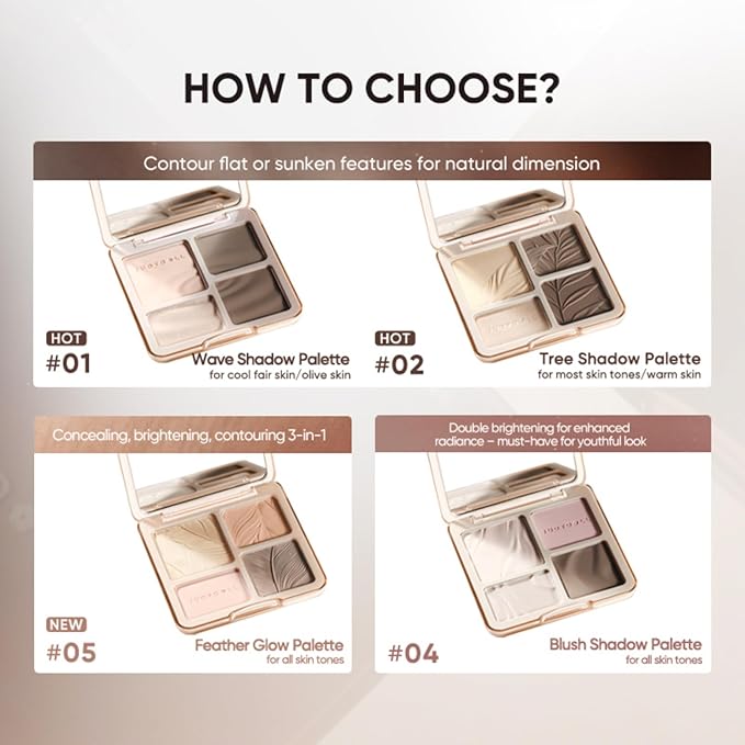 JUDYDOLL Highlight & Contour Palette, All-in-One Matte Highlighter Contour Compact, stocking stuffers, Blendable Face Makeup for Cool and Olive Skin Tone, Stocking Stuffers (01 Wave Shadow Palette)