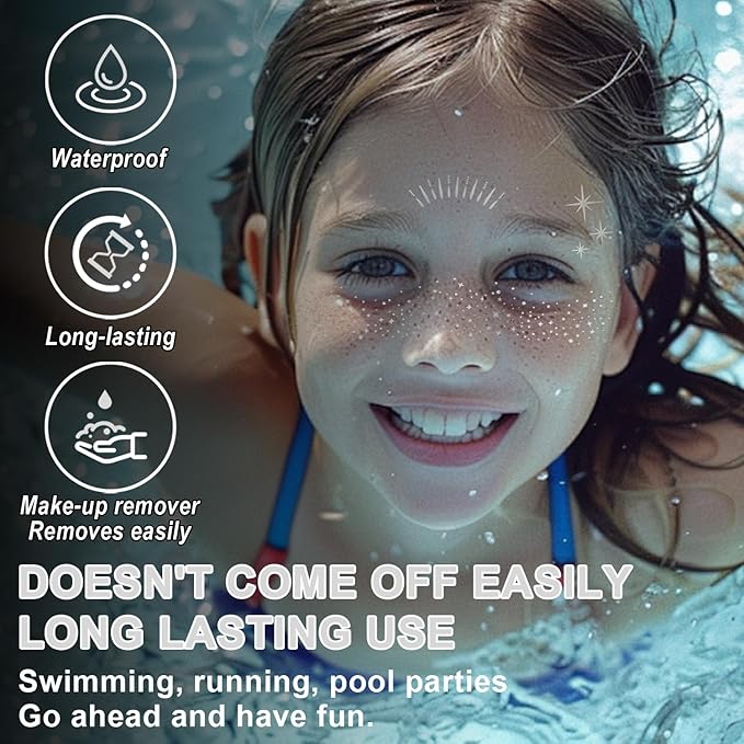 20 Pcs Face Makeup Patches, Glitter Freckles Face Tattoo for Teenagers & Young Women, Sparkle Freckles Makeup Patches, Waterproof Face Glitter Freckles for Christmas (Silver)