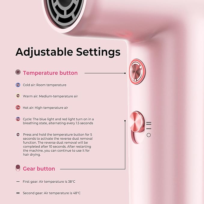 Mini Hair Dryer, 4-Temp High Speed Ionic Hair Dryer, 2-Speed Lightweight Portable Small Hair Drye, 110,000 RPM Hair Blow Dryer Travel Blow Dryer