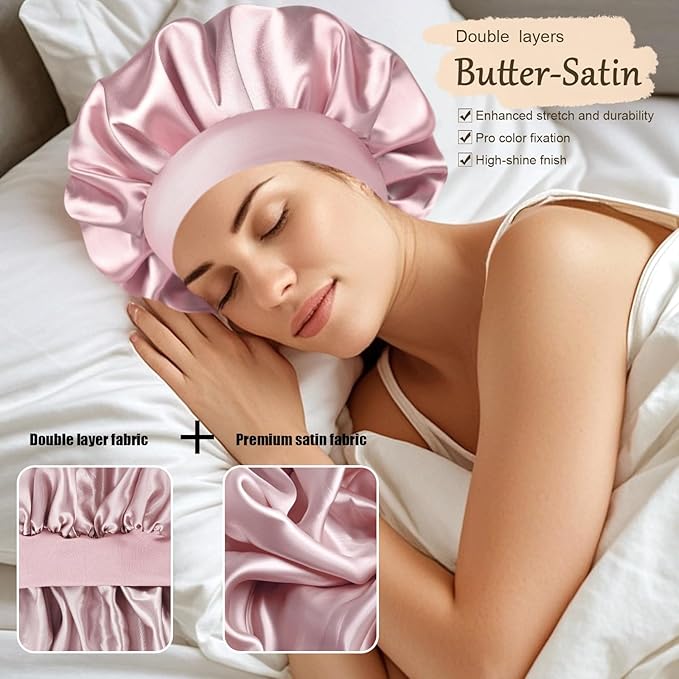 Satin Silk Bonnet for Sleeping, Soft Satin Lined Hair Bonnet for Women, Double Layer Sleep Nightcap