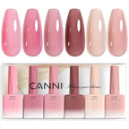 CANNI Rubber Base Gel Nail Polish Set- 6 Pcs 9 Ml Transparent Pink Rubber Base for Nails, Soak Off LED Nail Gel Manicure Kit DIY at Home Salon Gifts