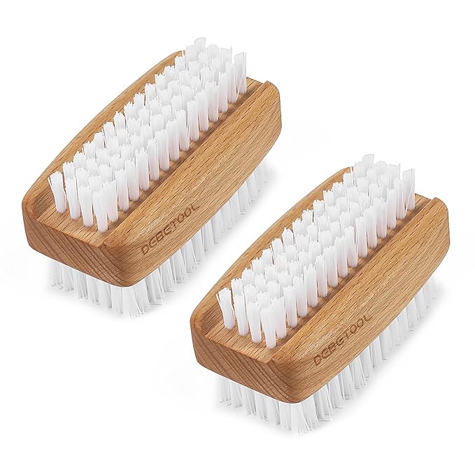 2-Pack Fingernail Brush - Wooden Nail Brush for Cleaning Fingernails, Two Side Bristle Hand Nail Scrubber for Cleaning Tough Grime, Gardening & Manicure