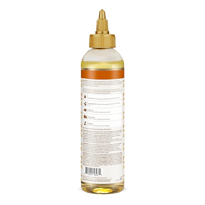 African Pride Moisture Miracle 5 Essential Hair Oils with Vitamin E | Moisture, Shine, Protection, and Growth | Argan, Castor, Grapeseed, Coconut, and Olive Oil | 8 oz