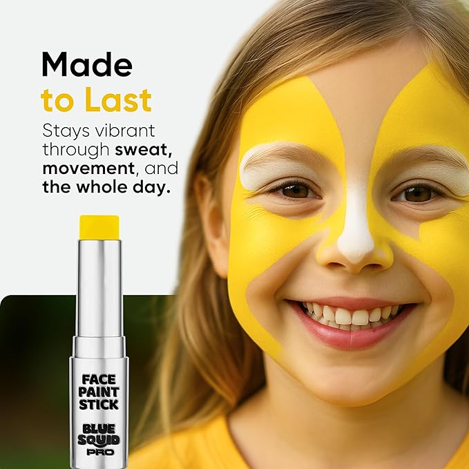 Blue Squid PRO Yellow Face Paint Stick - Waterproof Body Paint for Adults & Kids Eye Black Baseball, Softball - Vegan Hypoallergenic Twist-Up Non-Toxic Makeup Stick for Cosplay, Sports & SFX