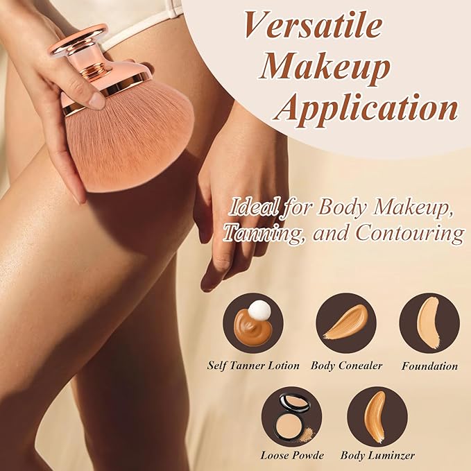 90MM Extra Large Self Tanner Kabuki Makeup Brush – GloréBrochas Ultra Soft Dense Vegan Bristles for Body Makeup, Bronzer & Foundation–Applies Tanning Mousse, Lotion & Self Tanner，Wet & Dry (Rose-Gold)
