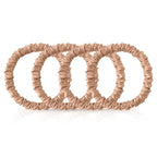 4Pcs 100% Silk Scrunchies Hair Care, Mulberry Silk Skinny Hair Ties Elastic, 22 Momme Mulberry Hair Ties Scrunchies Set Women Curly Thin Hair Champagne