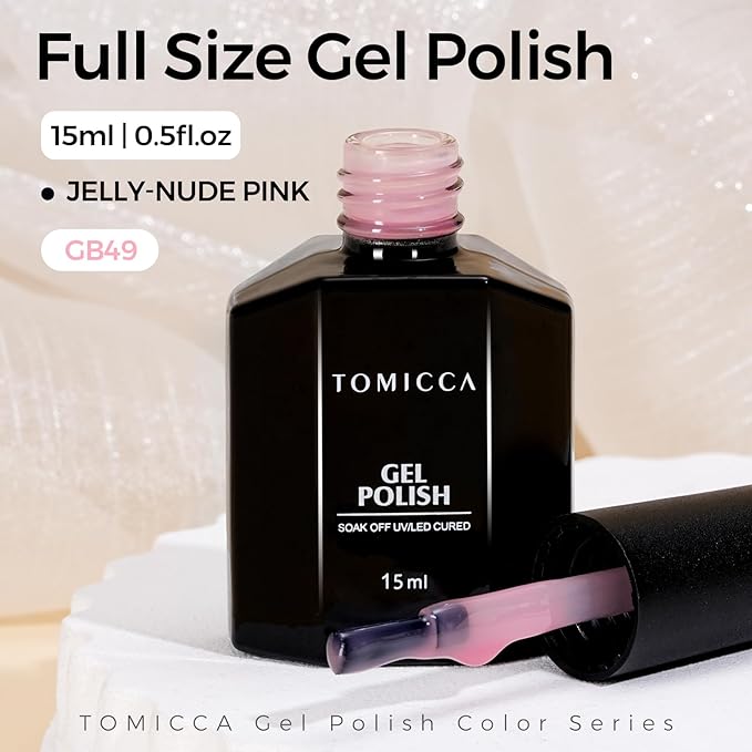 TOMICCA Jelly Pink Gel Nail Polish,15ml Clear Nude Pink Gel Polish,Soak Off Uv Led Cure Needed，Color Long Lasting Sheer Translucent Nail Art Manicure French Salon Diy Design Gifts For Woman