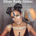 Go Ho Silver Face Body Glitter Gel,Singer Concerts Silver Face Paint Makeup,Holographic Chunky Glitters for Hair/Lip/Nails on Party Halloween Makeup,Festival Rave Accessories,52g