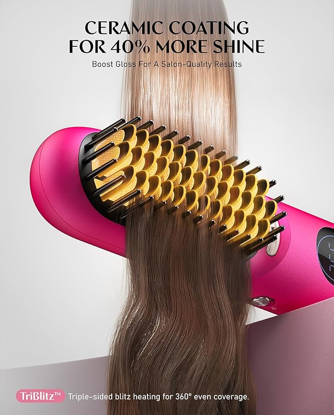 Fanttik Solo I10 APEX Portable Hair Straightener Brush, Cordless Straightening Comb with 113% Larger Heating Area, LED Display & Ceramic Coating, Ionic Technology & Safe Mode - Pink