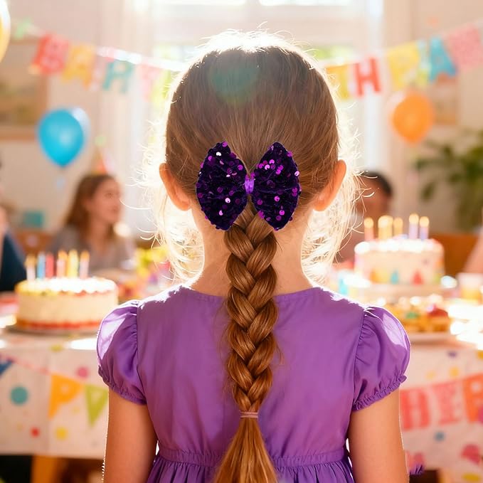 Velvet Sequin Hair Bows Elegant Purple Bow for Women Girls, 4in Glitter Handmade Hair Clips Alligator Clips Ponytail Holder Sparkly Hair Accessories for Helloween, Christmas, Birthday Party, Wedding