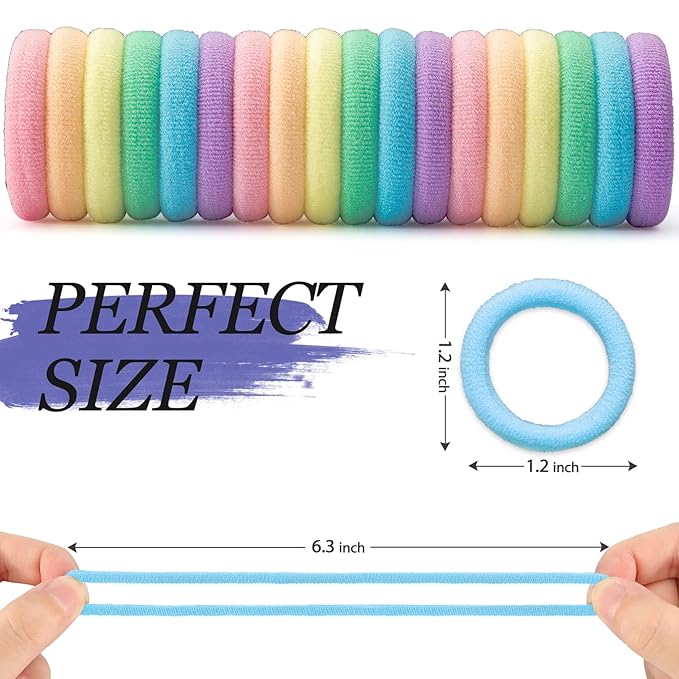 Hair Ties for Women And Kids, 100PCS Seamless Thick Cotton Hair Band, Elastic Baby Hair Ties No Damage Ponytail Holder, Multicolor