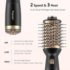 4 in 1 Travel Dual Voltage Hair Dryer Brush, Mini Auto Blow Dryer Brush in one, 2 Inch Hot Air Brush and Styler for Home & Salon, 3 Heat Settings with EU&UK Plug (Gold)