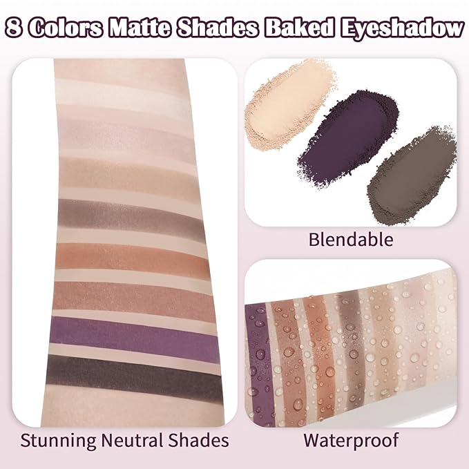 UCANBE 8 Color Nude Smokey Baked Matte Eyeshadow Palette - Highly Pigmented, Smooth & Blendable Formula with Neutral & Earthy Tones for Everyday & Dramatic Eye Makeup Pallet (01 Matte)