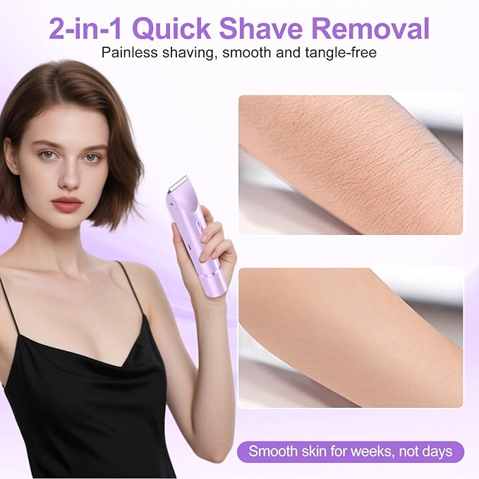 2025 New Bikini Trimmer for Women, 2 in 1 Dual Head Body Bikini Shaver, Ultra Low Silent, Painless & Cordless Hair Removal for Body , IPX7 Waterproof & Easy Cleaning for Shower & Travel (Purple)