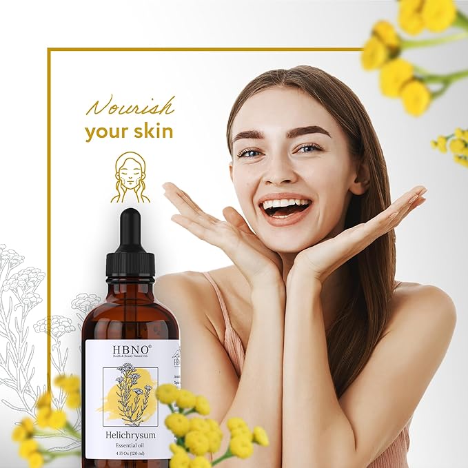 HBNO Helichrysum Oil - Huge 4 oz (120ml) Value Size - Ideal for Perfumes, Home Fragrances, Reed Diffusers, Lotions, Car Fresheners and Skin Care Products.