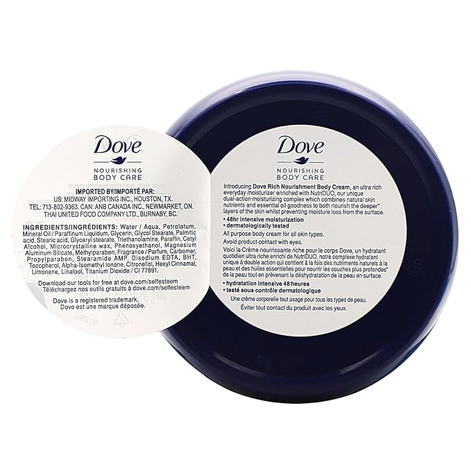 Dove Nourishing Body Care, Face, Hand, and Body Rich Nourishment Cream for Extra Dry Skin with 48-Hour Moisturization, 3-Pack, 5.07 Oz Each Jar