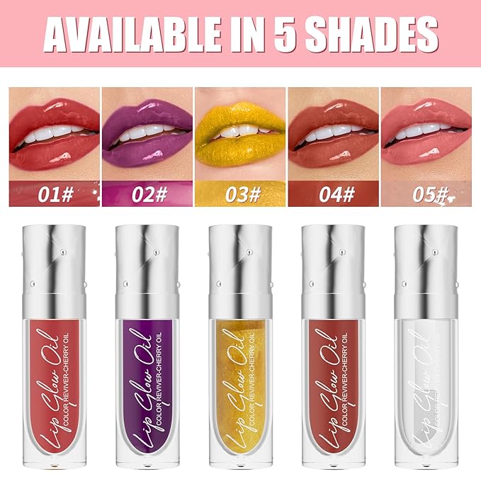 Hydrating Lip Glow Oil Long-Lasting Nourishing Lip Gloss Moisturizing Non-Sticky Plumping Lip Stain Tinted Cherry Oil Lip Care (Lilac)