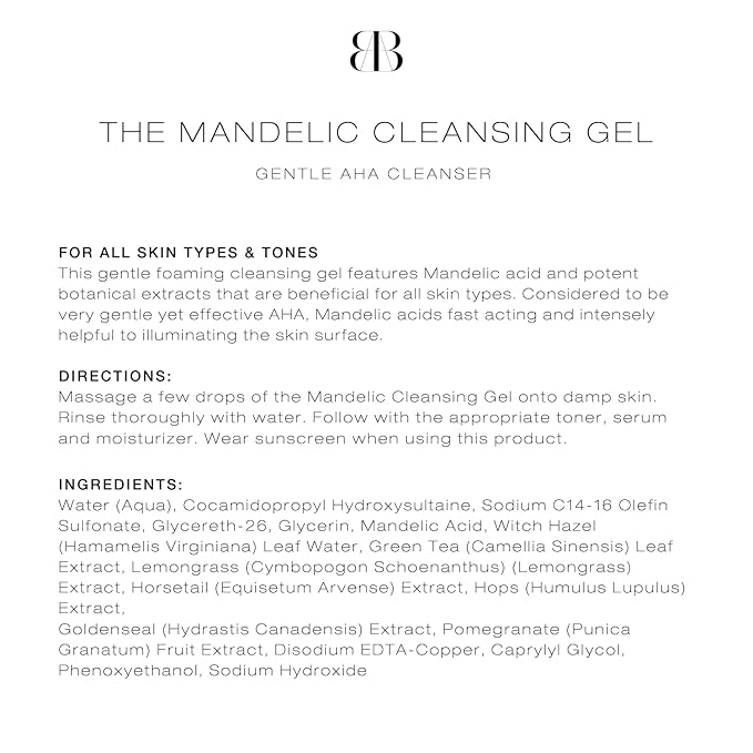 Biba De Sousa, The Mandelic Cleansing Gel - Gentle, Sulfate-Free Foaming AHA and Mandelic Acid Skin Cleanser- Antioxidant Botanical Blend - For All Skin Types (8 ounce)