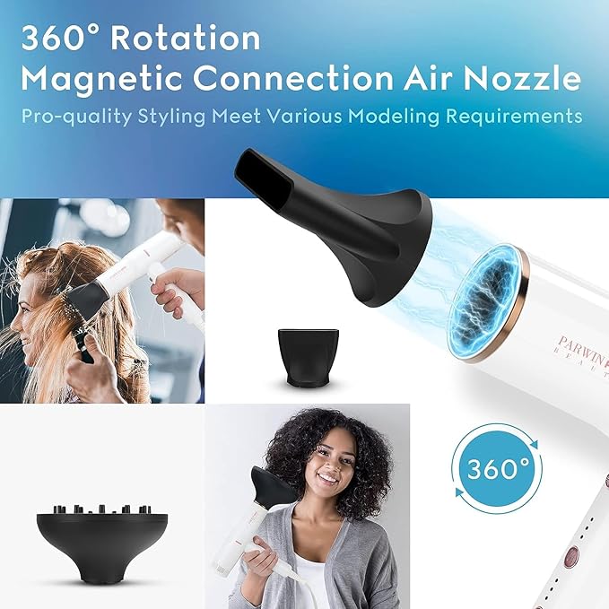 Hair Blow Dryer with Diffuser, IG INGLAM Professional High Speed Brushless Motor Negative Ion Low Noise Constant Temperature, 3 Heat Settings 3 Speeds and Cool Shot Brutton Powerful Ionic Hair Dryer