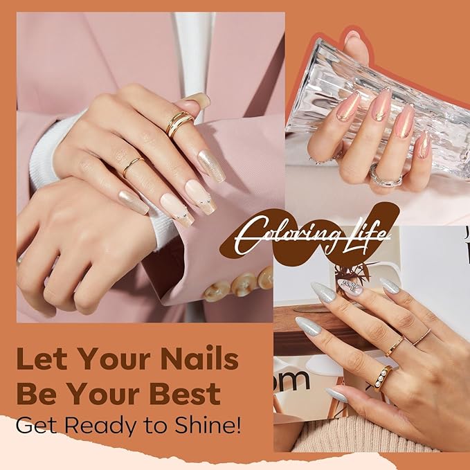 modelones Glitter Nail Polish Set 6 Colors Gold Brown Silver Pink Nude Fall Winter Shimmer Pearl Quick Dry Kit Manicure DIY Nails Art Salon Home Gifts For Women Girls