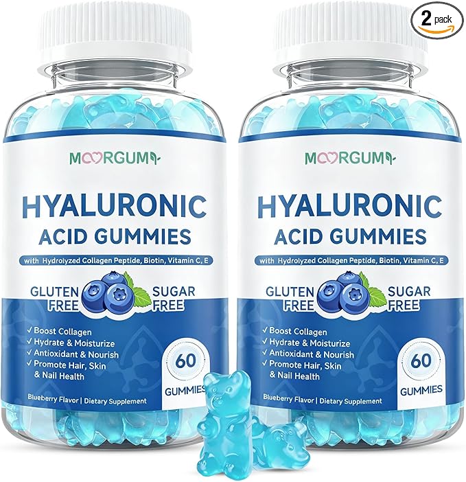 1000mg Hyaluronic Acid & Collagen Peptide Supplements with Biotin, Vitamins C & E - Hair Skin Nails Joints Health Support for Men & Women, Hair Growth, Blueberry Flavor, Gluten-Free 120 Gummies