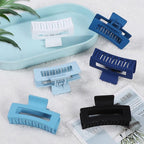 3.5 Inch Medium Hair Claw Clips 6 Pack Hair Clips for Women Square Rectangle Claw for Hair Banana Jaw Clips Hair Accessories for Girls (Blue)