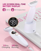 3 in 1 Bikini Trimmer for Women, Electric Razors for Women with Display, Painless Bikini Trimmer, USB Charging, Electric Shaver for Woman,Shaver for Woman for Face, IPX7 Waterproof,White