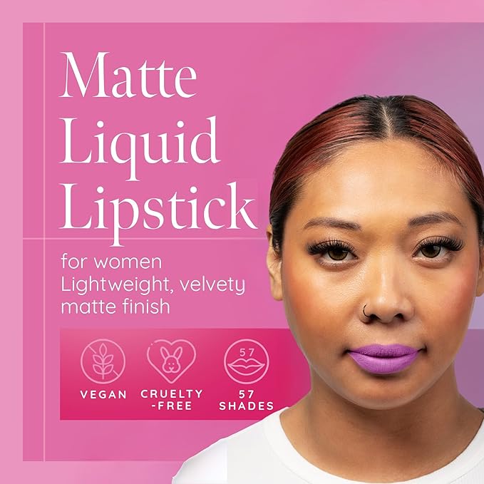 Aromi Matte Liquid Lipstick | Lilac Lip Color for Women, Pastel Purple Pink Shade, Bright Lavender, Long-lasting, Vegan (Pink Periwinkle)
