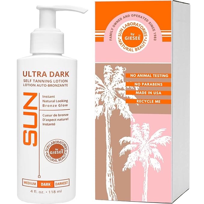 Sun Laboratories By Ultra Dark Self Tanning Lotion 4 oz - Organic Sunless Tanner for Dark Tones, Long Lasting Sun Labs Sun Self Tanner, Ideal for Tanning Bed and Sunless Tanning