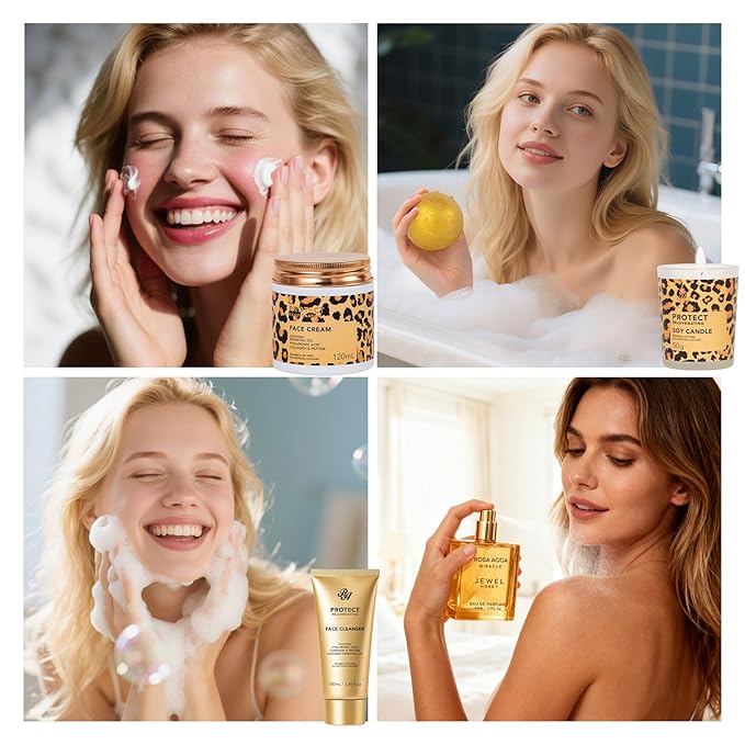 33 Pcs Honey & Almond Skin Care for Women, Spa Bath & Body Gift Set, Face Sheet Mask, Hydrogel Mask, Lip Gloss, Cosmetic Bag, Face Serum, Necklace, Cleanser, Valentine's Day, Anniversary, Birthday