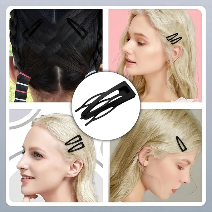 50 Pcs Double Grip Hair Clips Metal Snap Clips Women Barrettes for Hair Making, Salon Supplies(Black)