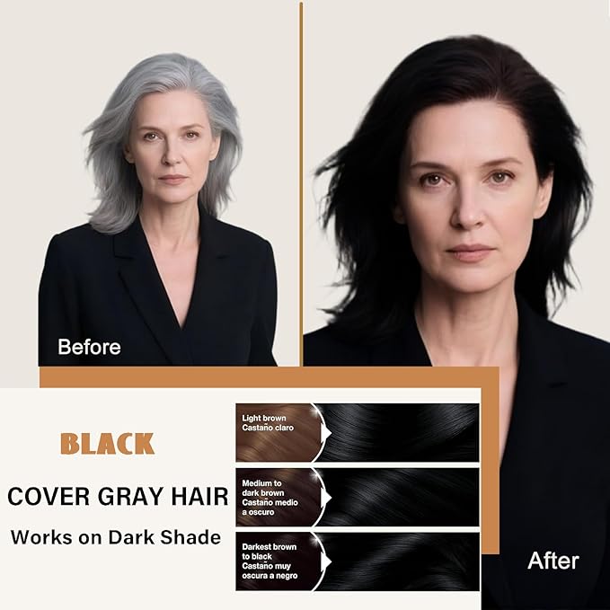 Black Hair Dye Shampoo 3 in 1, Semi-Permanent Black Hair Dye, Cover Grays in Minutes, Instant Hair Color Shampoo for Women Men, Champu Para Canas 16.90 Fl Oz