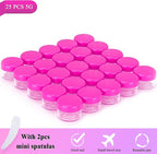 25PCS 5 Gram Sample Containers, 5ml Empty Jars with Lids, Small Cosmetic Containers, Mini Sample Jars with 2PCS Mini Spatulas for Make Up, Oils, Lotion, Powder, Paint, Jewelry, Lip Balms(Pink Lid)