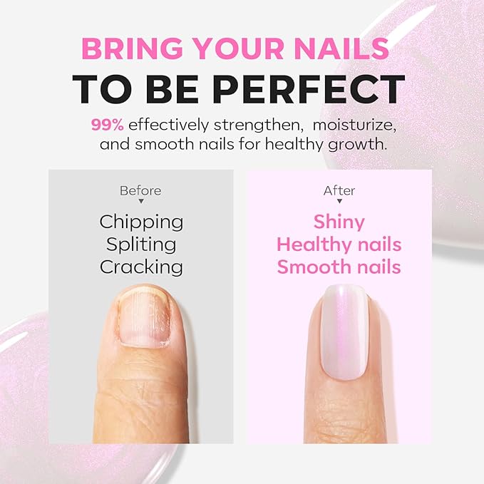 modelones Nail Strengthener and Growth Pearl Pink Nail Polish Nail Repair for Damaged Nails Hardener Extra Strong and Growth Nail Care Gifts for Women 15ml